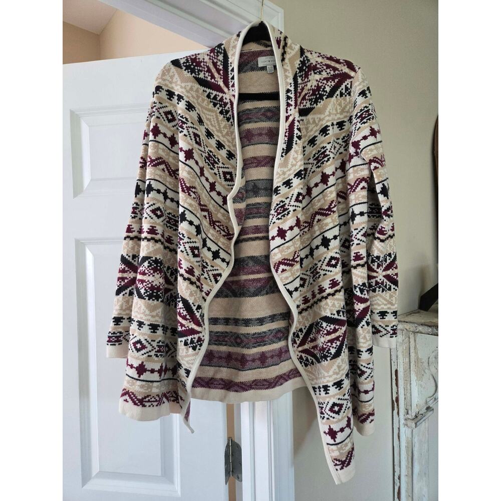Lucky Brand Southwestern Aztec Cardigan Sweater Womens XL Open Front Boho Tribal